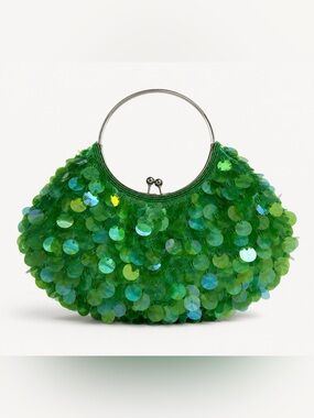 River Island Green Iridescent Sequin Beaded Kiss Lock Evening Bag